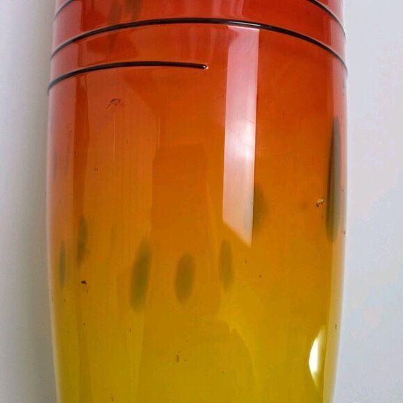 FIFTH AVENUE Crystal Art Glass Vase 12" Orange Yellow Red Black w White Interior - Picture 9 of 11